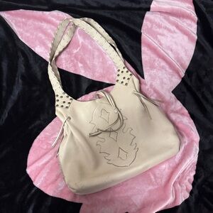 Carla Mancini Cream Genuine Leather Hobo Style Bag